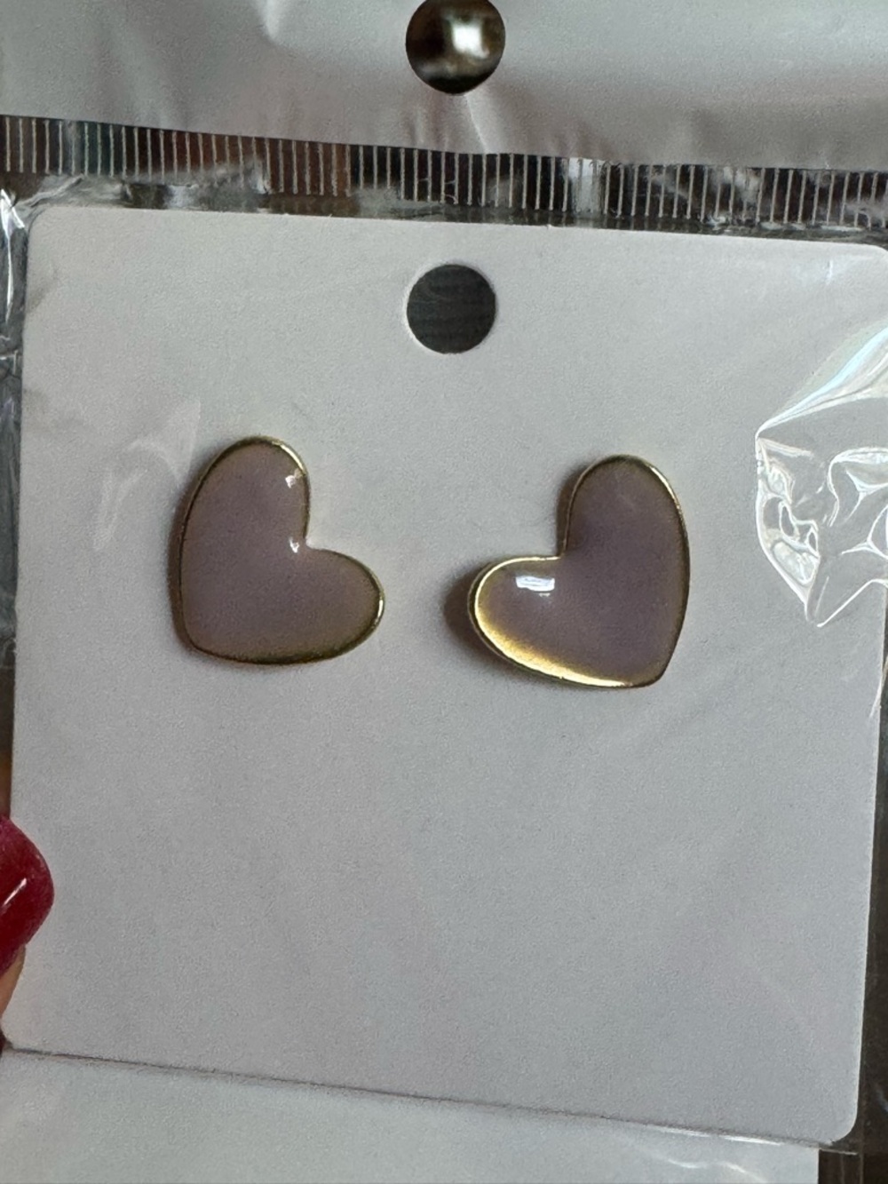 Pearly Purple and Gold Tone 1/2” Heart Earrings